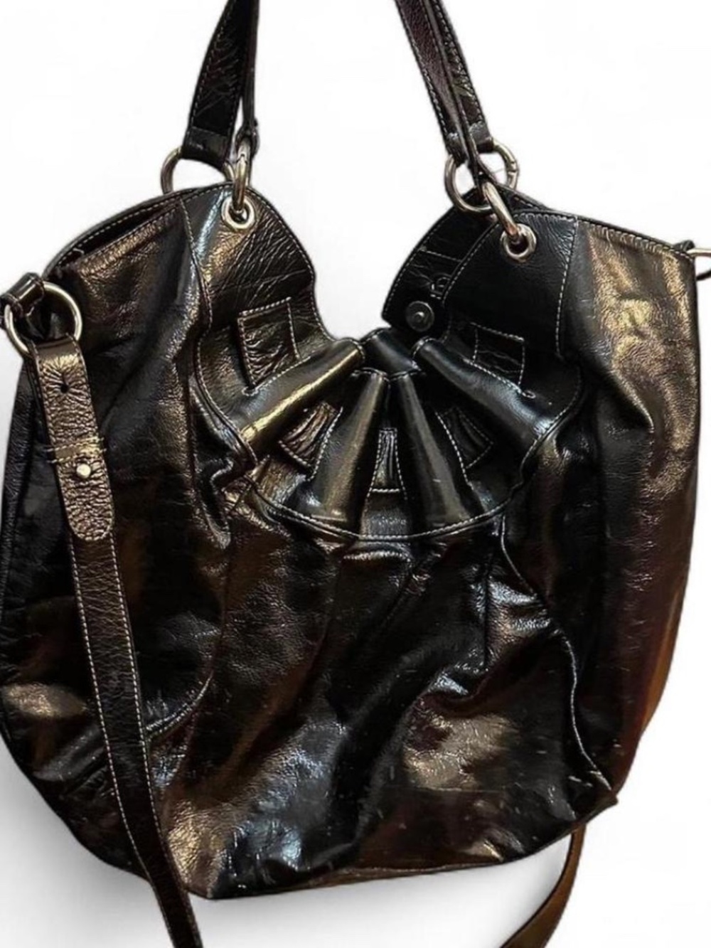Furla Black Patent leather shoulder bag with silver hardware